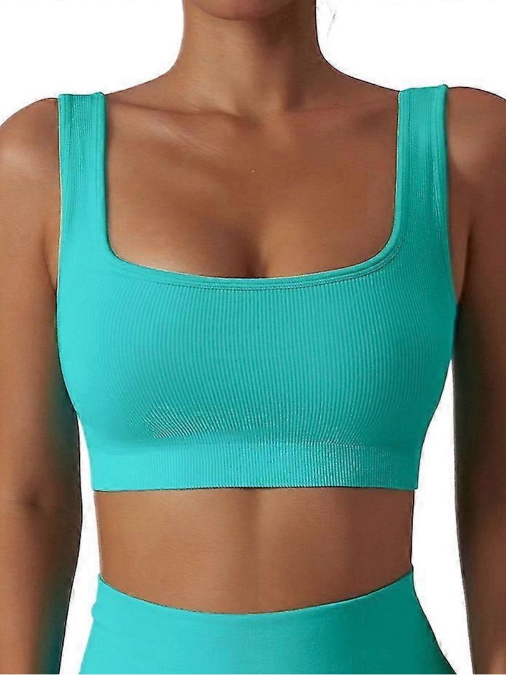 OQQ Teal Ribbed Sports Bra Crop Tank Top Small – Not Padded